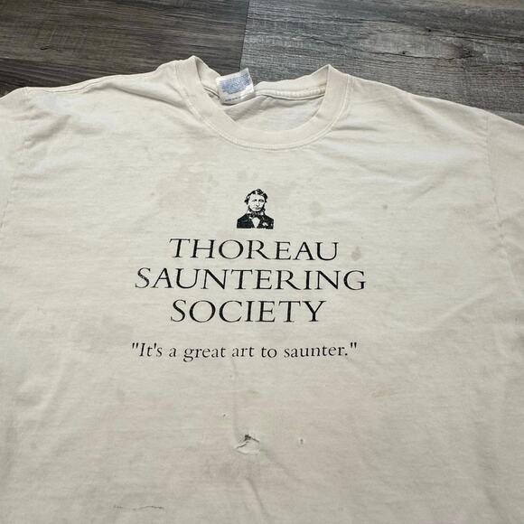 Vintage 90s Henry David Thoreau Sauntering Society Mens Large Quote T-Shirt - Picture 1 of 9